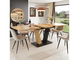 Table à manger extensible 120–160 x 80 x 76 cm, plateau rectangulaire, pieds réglables, mdf et métal, aspect bois naturel