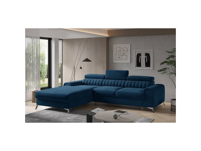 Canapé d'angle gauche bleu foncé convertible 3 places jayson pour salon contemporain - Conforama A