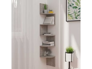 Étagère d'angle flottante, étagère murale gris béton 19x19x123cm bois d'ingénierie cf41402