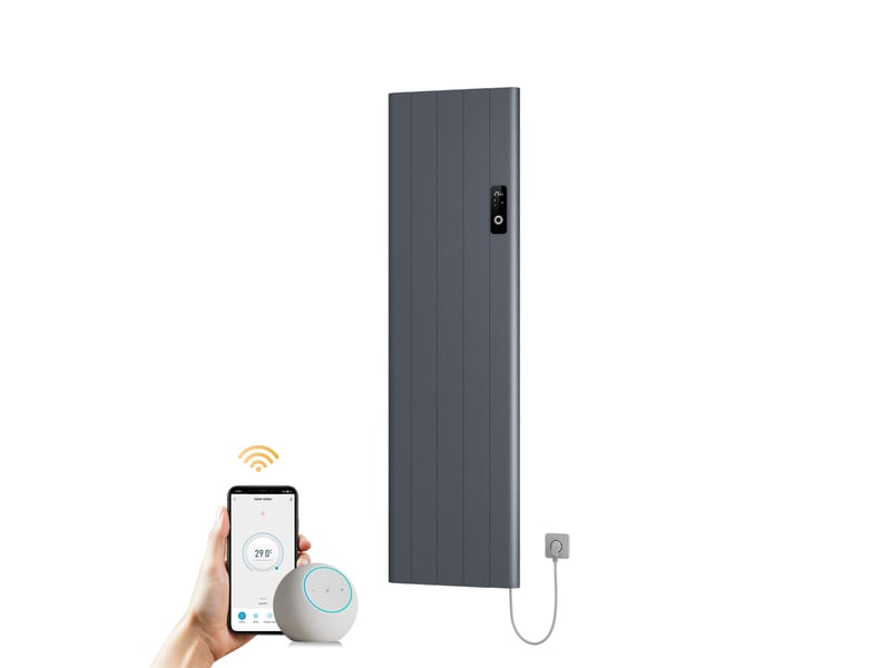  Emke radiateur électrique à convection 1500w, panneau chauffant mural en aluminium 160x45,4cm, thermostat wifi, anthracite  - Conforama A