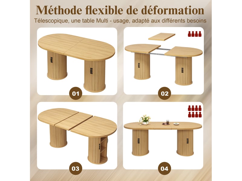  Table à manger extensible  150 à 190 cm avec rangement caché, mdf et métal, naturel  - Conforama E