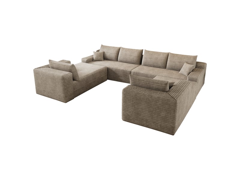  Canapé modulable convertible 302 x 242 x 83 cm 4 places avec 2poufs, canapé-lit sans structure, design minimaliste, velours côtelé, camel Bliss Lite - Conforama E