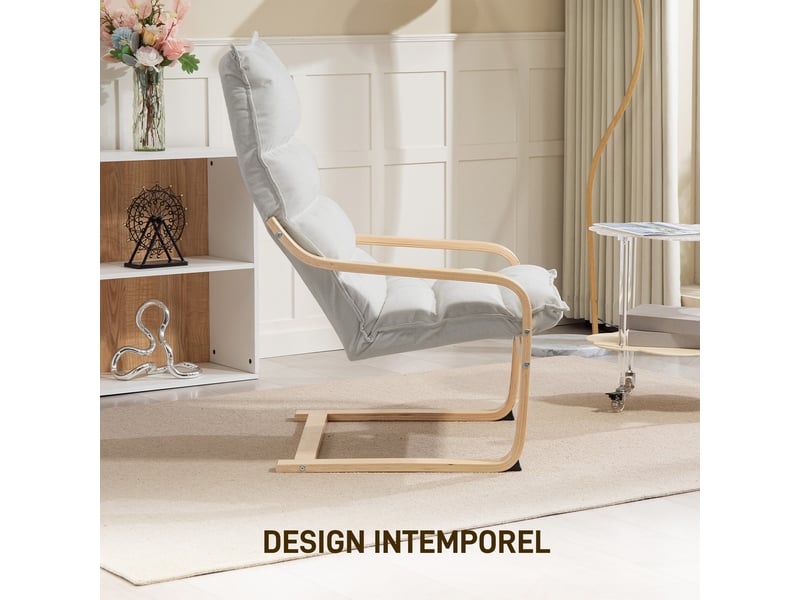  Fauteuil salon fauteuil de loisirs moderne fauteuil chambre avec accoudoirs incurvés, coussins, 67 x 83 x 105 cm, crème  - Conforama E