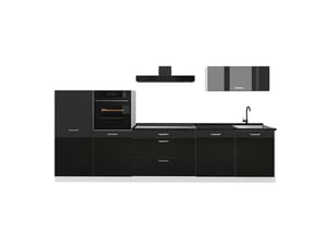 Vicco cuisine, noir haute brillanceblanc, 340cm plan de travail anthracite