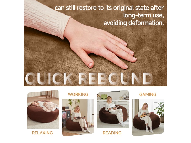  Pouf géant adulte,150x150x60 cm,pliable,tissu,marron café  - Conforama D