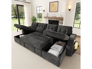 Canapé d'angle panoramique convertible <strong></strong> <strong>OMNIGLINT TRADING LTD</strong> 4 places Polyester gris avec coffre de rangement