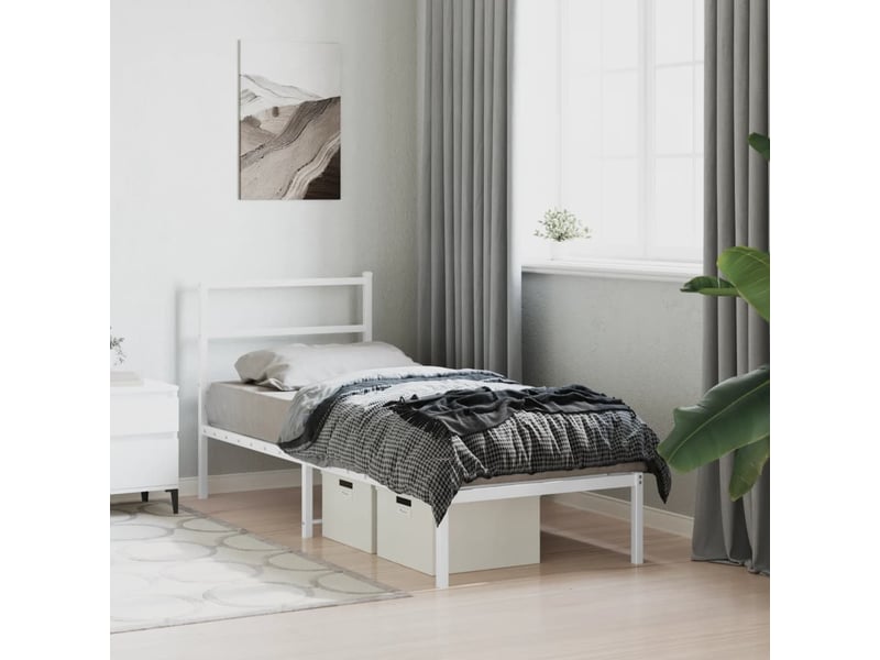  Lit simple- lit adulte -  cadre de lit métal sans matelas avec tête de lit blanc 80x200cm  - Conforama C
