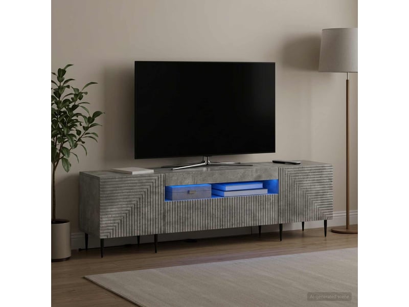  Meuble tv - banc tv - meuble de rangement led gris béton bois d'ingénierie  - Conforama B