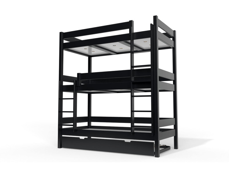  Lit superposé 4 places 80x190 en bois massif abc, noir TRI480-N - Conforama A