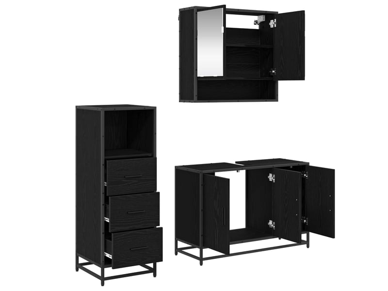  Ensemble de mobilier de salle de bain 3 pièces chêne noir cf64458  - Conforama E