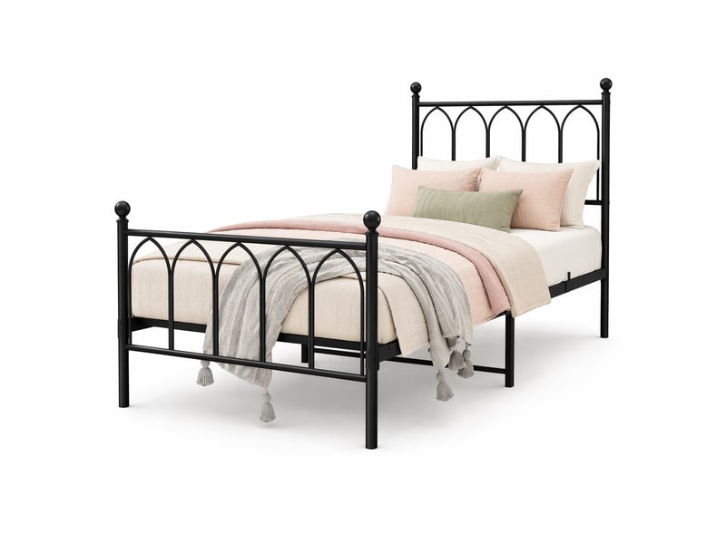  Tcqpz lit simple 90x200 cm en métal noir avec sommier à lattes, sans matelas  - Conforama A
