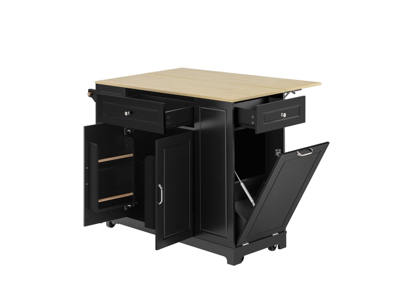  Îlot de cuisine 131,8x40(70)x93,3 cm avec 2 tiroirs et plateau pliable, bois et noir  - Conforama E