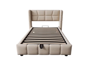 Lit avec rangement 90x200 cm <strong></strong>  <strong></strong> coloris beige