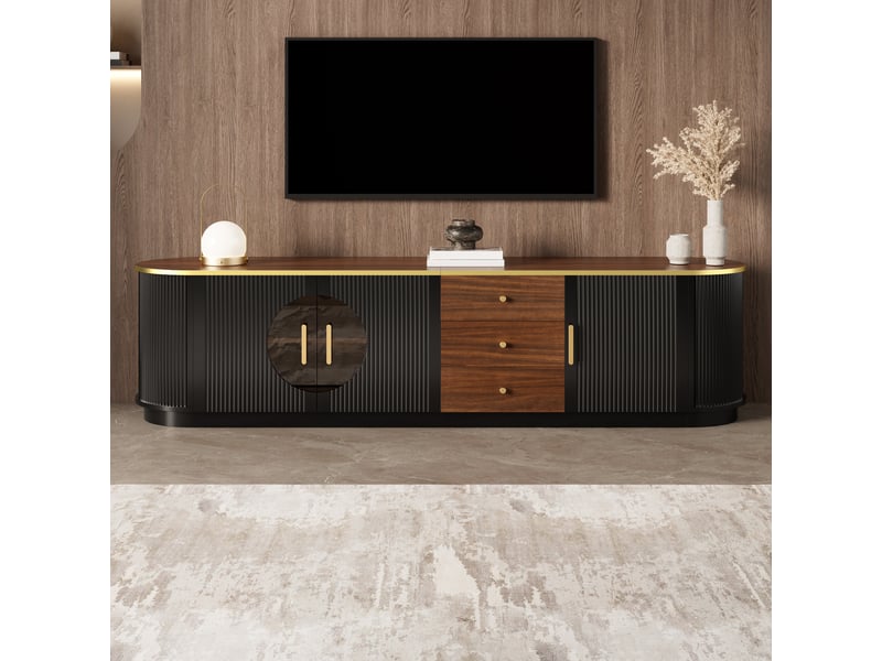  Meuble tv 180 cm-style luxe-3 portes et 3 tiroirs-noir-mdf GL Store - Conforama B