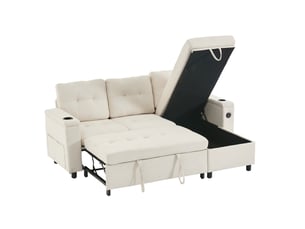 Canapé d'angle droit convertible VIVRYN 3 places Tissu beige avec coffre de rangement