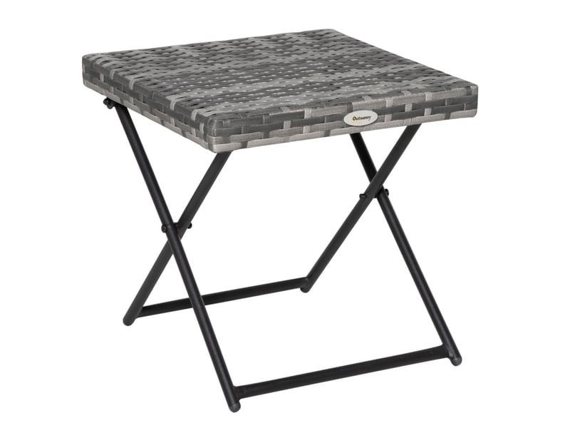  Table basse de jardin pliante avec structure métallique, en résine tressée, pour balcon et terrasse, grise compacte  - Conforama A