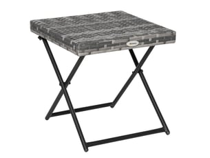 Table basse de jardin pliante avec structure métallique, en résine tressée, pour balcon et terrasse, grise compacte