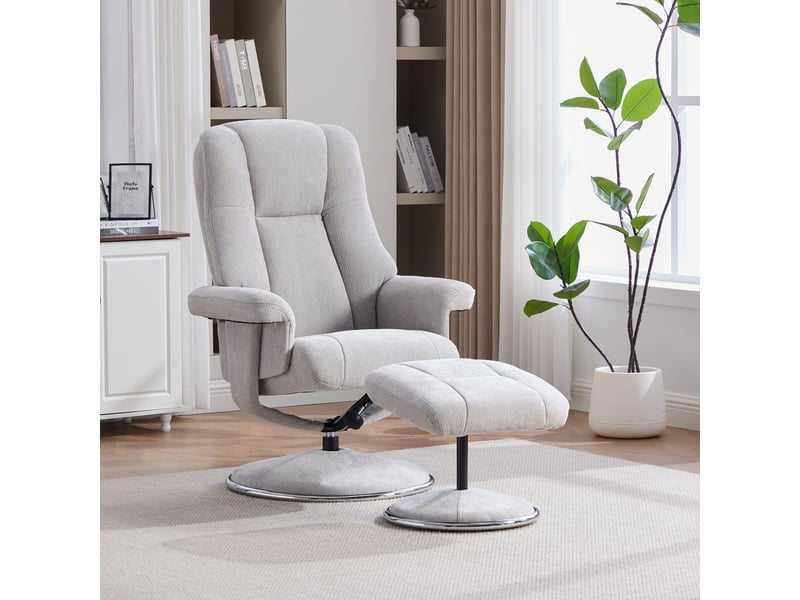  Fauteuil relax pivotant à 360°, dossier réglable à 145° avec repose-pieds en chenille gris  - Conforama B