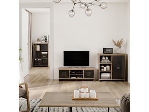 Buffet industriel - meuble de rangement sur pied 3 niches placard - en bois et porte métal noir