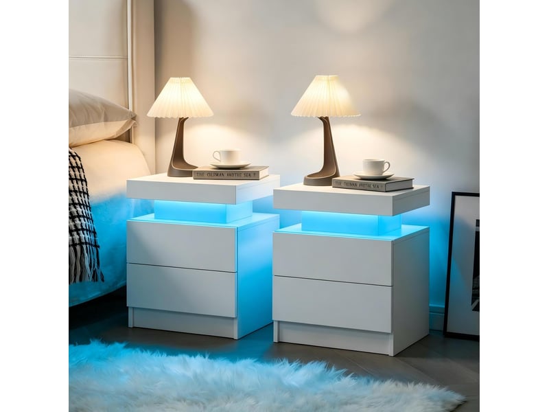  Lot de 2 tables de chevet led avec 2 tiroirs evryae  - Conforama B