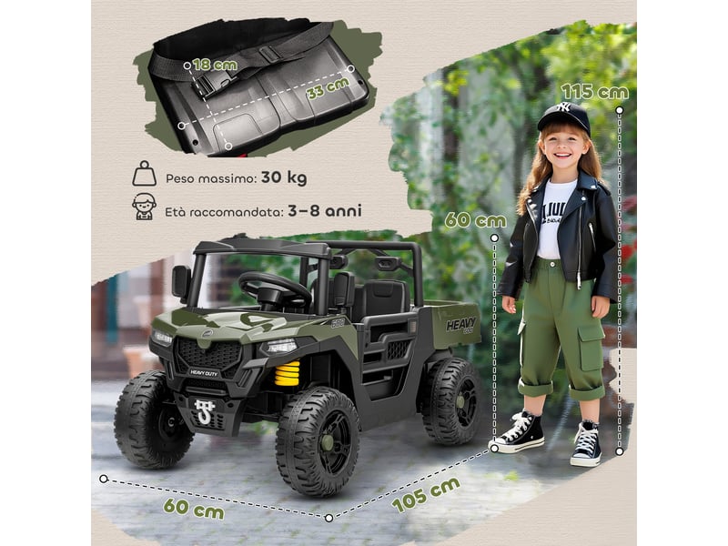  Voiture électrique 12 v pour enfants avec télécommande, suspension, coffre et musique, 3-8 ans, verte  - Conforama E