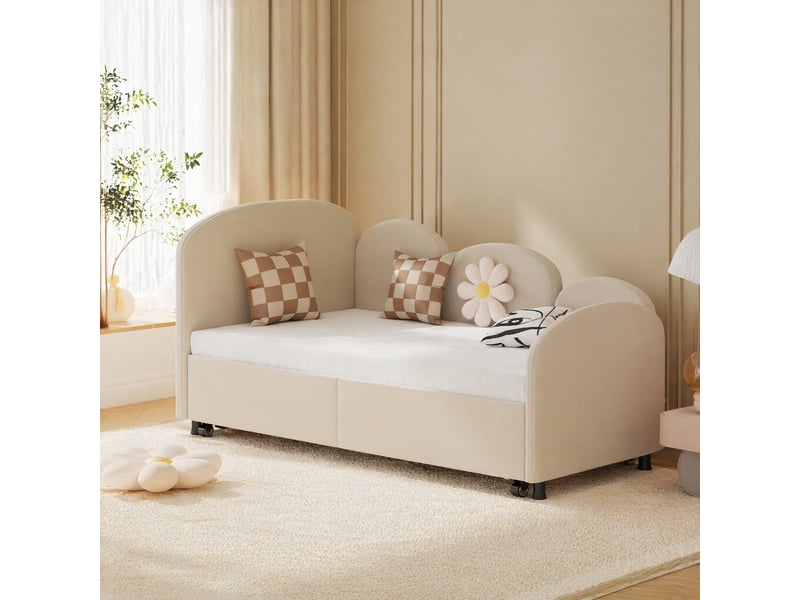  Lit enfant en forme de fleur beige 90 x 200 cm avec tiroir de rangement  - Conforama D