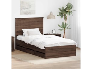 Lit adulte, lit simple, cadre de lit chêne brun 100x200cm bois ingénierie cf5728