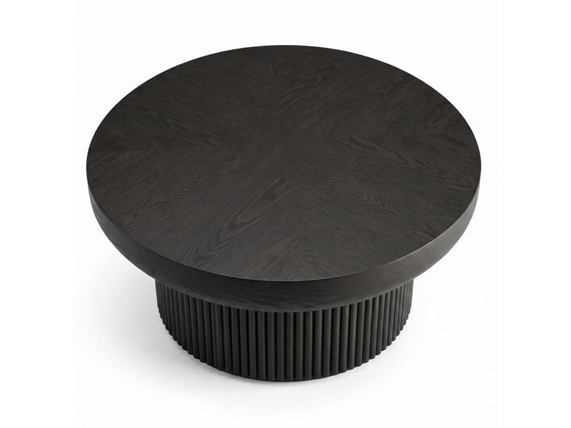  Table basse ronde 78 cm – noir – plateau épais 8 cm, motif parquet et base cannelée moderne pour salon  - Conforama D
