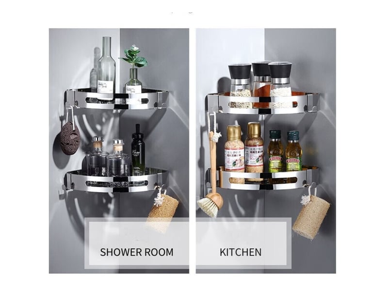  Étagère douche,rangement douche,étagère salle de bain en acier inoxydable avec 2crochets, - rwetagère et rangement de douche  - Conforama C