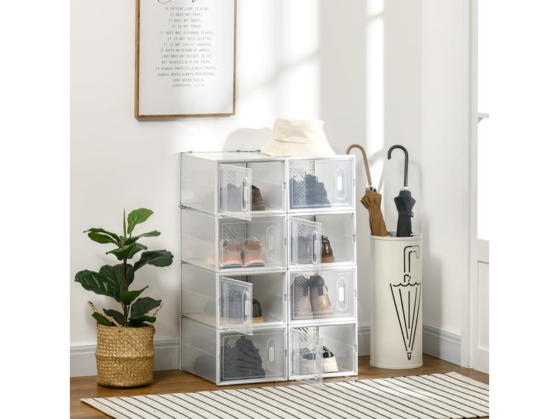  Étagère à chaussures en plastique avec 8 boîtes empilables pour chaussures jusqu'à pointure 46 avec portes magnétiques dimensions 28 x 36 x 21 cm  - Conforama B