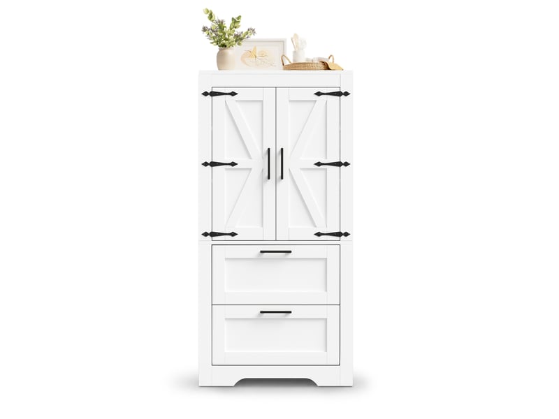  Buffet haut 60x30x128 cm blanc, meuble rangement cuisine avec 2 tiroirs et étagères ajustables, style campagne moderne  - Conforama A