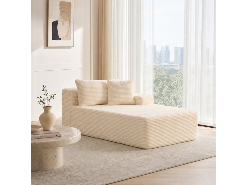  Canapé modulable 1 place en chenille ivoire avec méridienne  - Conforama D