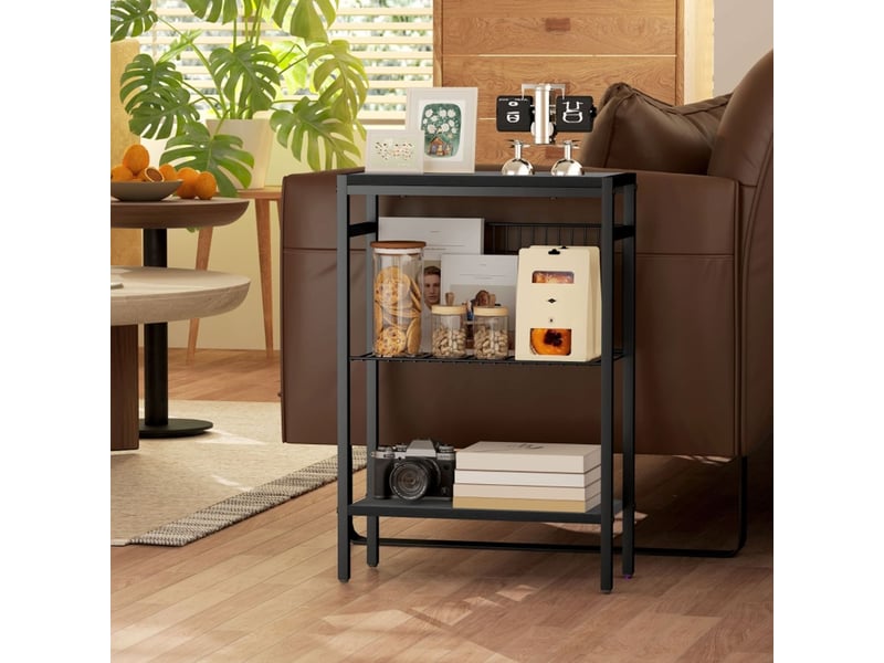  Petite table basse 40x20x60,5 cm, design industriel piètement acier effet bois table basse salon, 3 étagères, pieds réglables  - Conforama B