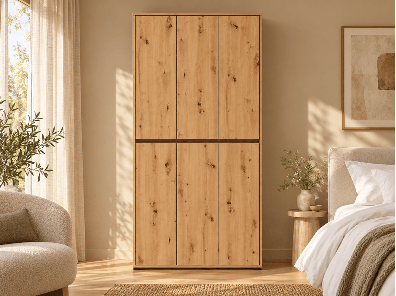  Armoire meuble à chaussures 6 portes coloris chêne artisan - longueur 103 x profondeur 34 x hauteur 210 cm  - Conforama B