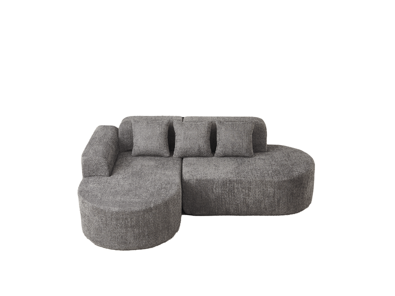  Canapé d’angle 3 places en tissu anthracite, méridienne gauche, design rond wabi-sabi pour salon moderne  - Conforama A