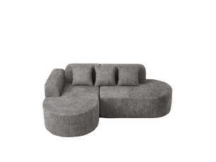 Canapé d'angle fixe 3 places en tissu gris anthracite, méridienne gauche et design arrondi moderne pour le salon