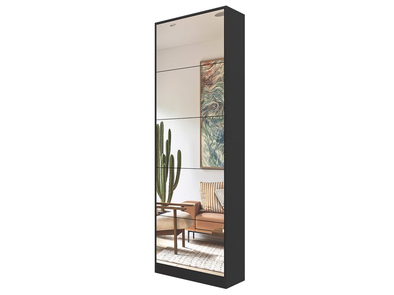  Meuble à chaussures,63x23,6x185 cm,miroir et 5 abattants,mdf,noir  - Conforama E