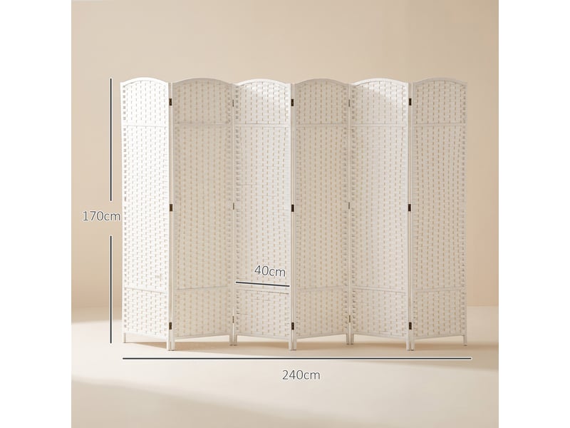  Paravent interieur en bois 6 panneaux 240 x 170 cm séparateur de pièce pliable pour salon, chambre à coucher, naturel  - Conforama C