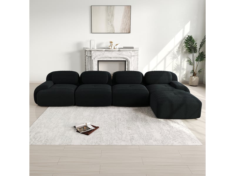 Canapé d'angle, canapé modulable, 4 places, noir, livré monté, sans structure, pour salon, home cinéma, bureau - Conforama A