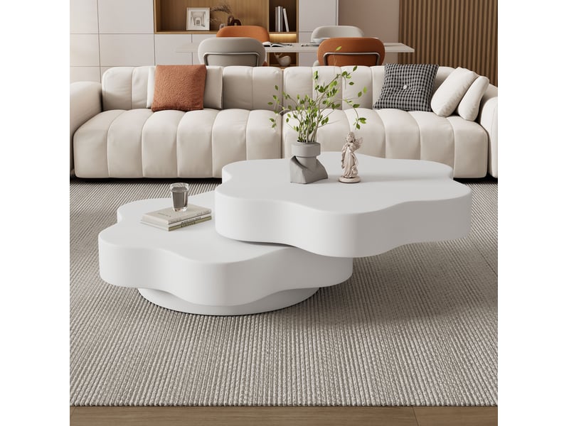  Table basse fleur 74,8x67,5x31 cm pivotante à 360° en mdf crème blanc  - Conforama D