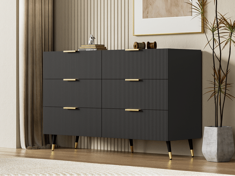  Buffet cuisine, armoire avec 6 tiroirs, 120 x 40 x 77 cm, meuble de rangement, commode, noir  - Conforama B