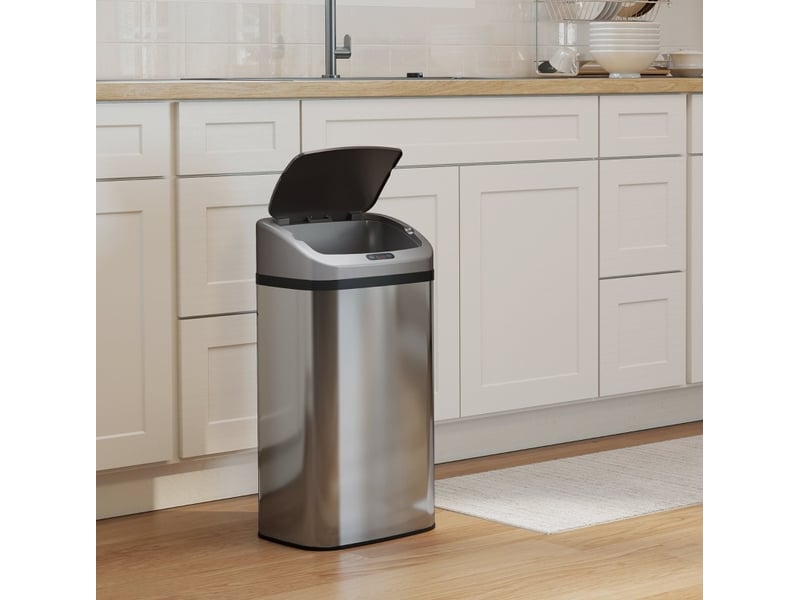  Poubelle automatique ulevr à capteur infrarouge 48 l, fermeture automatique, acier inoxydable argenté, 33 x 25 x 69 cm  - Conforama D