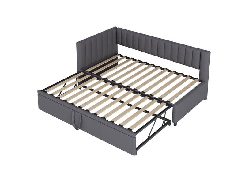  Lit simple canapé-lit avec gigogne 90-180x200 cm, velours, gris, sans matelas  - Conforama E