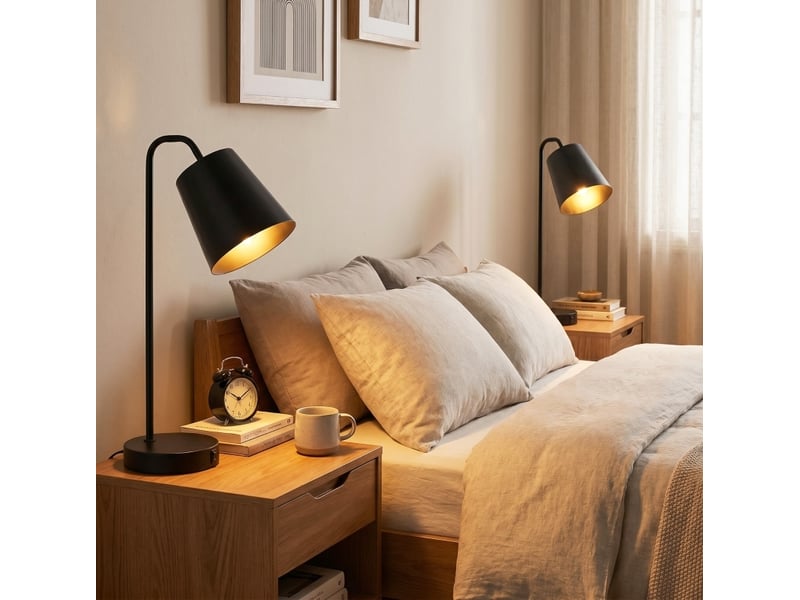  Lot de 2 lampes de table 28x15x41 cm usb-a usb-c métal noir  - Conforama B