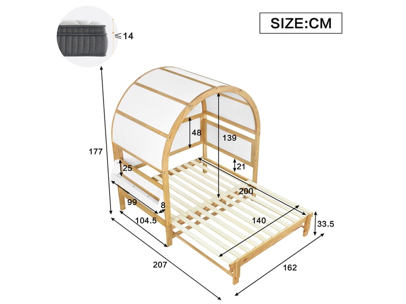Lit enfant extensible avec lit gigogne 140x200 cm blanc et naturel - Conforama E