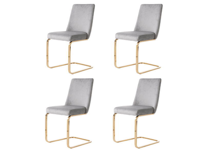  Lot de 4 chaises de salle à manger à dossier losangé  - pieds métalliques, velours gris  - Conforama A