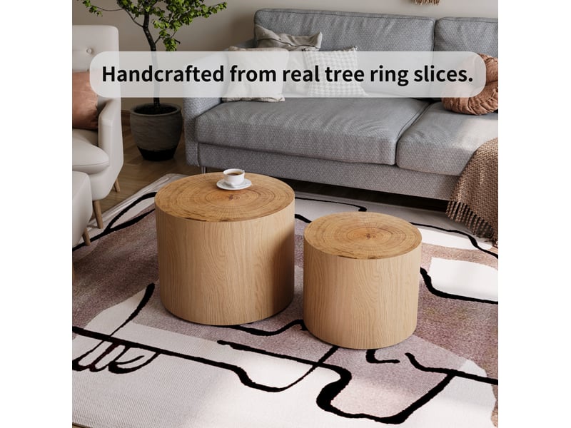  Lot de 2 tables basses gigognes rondes style campagne – bois naturel et mdf – ø 4838 cm  - Conforama E