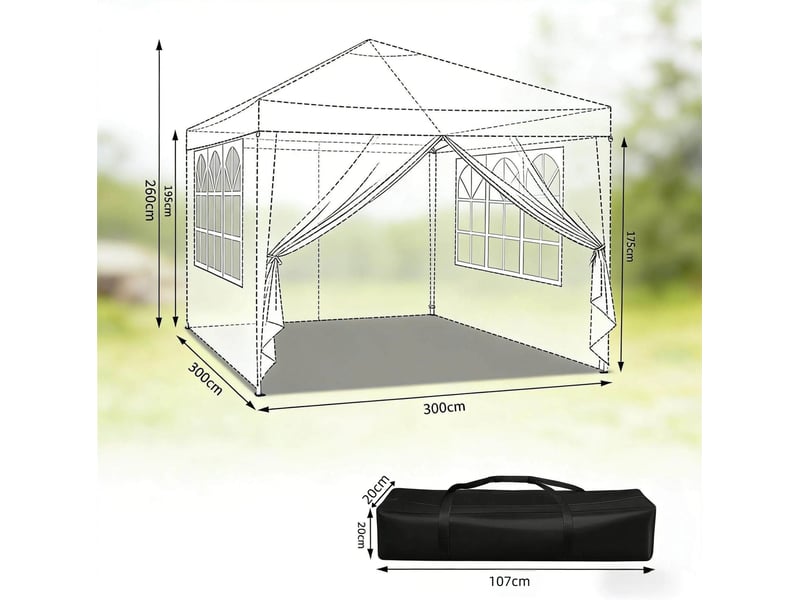 Tonnelle pliante de jardin 300x300 cm – gris – toit oxford 210d, parois latérales et sac de transport - Conforama C