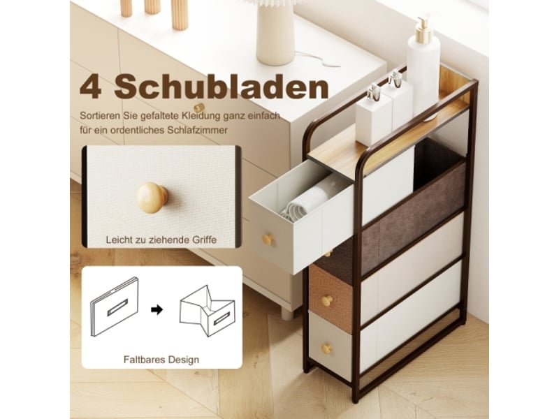 Commode multicolore 4 tiroirs en tissu avec cadre acier 20x47x84,5 cm, meuble de rangement - Conforama D