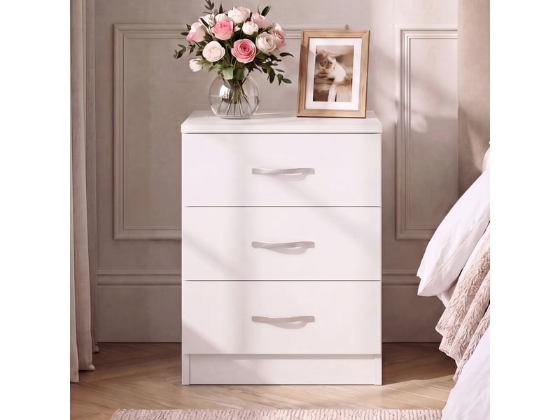  Table de chevet riano, commode de nuit, chambre, rangement, 56x40x36cm, 3 tiroirs, blanc 333450 - Conforama C